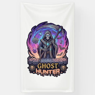 Ghost Hunter Grim Reaper Skeleton Scythe Purple Fl Banner