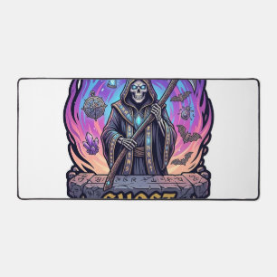 Ghost Hunter Grim Reaper Skeleton Scythe Purple Fl Desk Mat