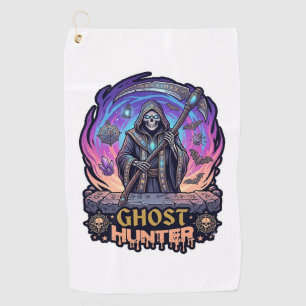 Ghost Hunter Grim Reaper Skeleton Scythe Purple Fl Golf Towel