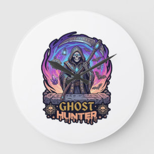 Ghost Hunter Grim Reaper Skeleton Scythe Purple Fl Large Clock