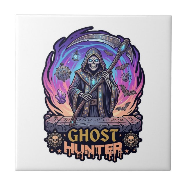 Ghost Hunter Grim Reaper Skeleton Scythe Purple Fl Tile (Front)
