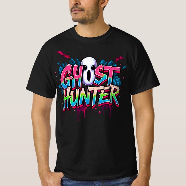 Ghost Hunter Paranormal Graffiti Quote Black T-Shirt (Front)