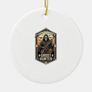 Ghost Hunter Shirt Vintage Reaper Halloween Design Ceramic Tree Decoration