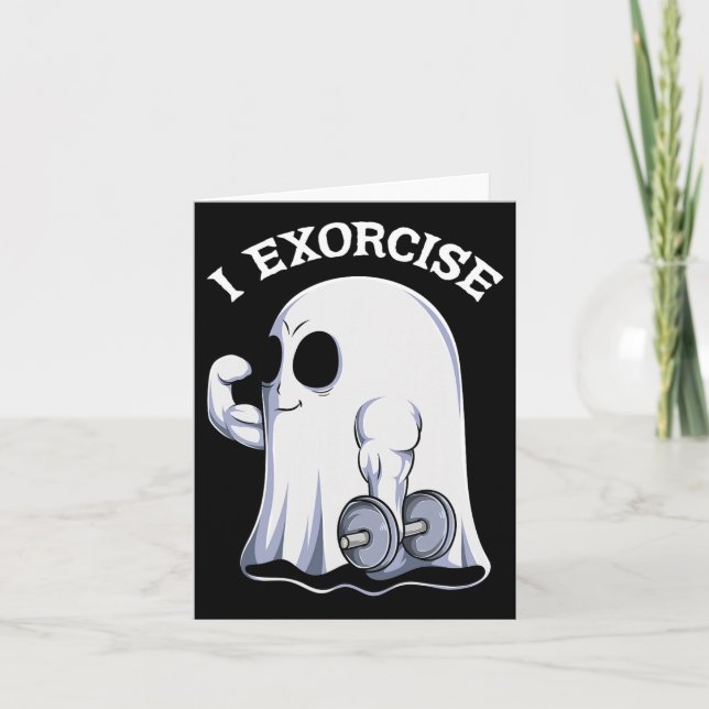 Ghost I Exorcise Fun Gym Exercise Workout Spooky H Card (Front)