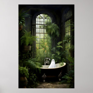 Ghost In Bathtub Botanical Print, Dark Academia Poster