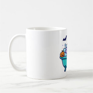 Ghost in Bathtub Rubber Duck Halloween Art Coffee Mug