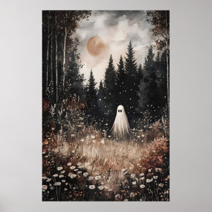 Ghost In Forest Field With Flower, Dark Academia Poster