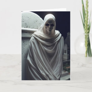 Ghost In Graveyard Halloween Holiday Card