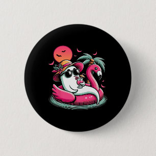 Ghost In Lifebuoy Flamingo On A Pool Float Summer 6 Cm Round Badge