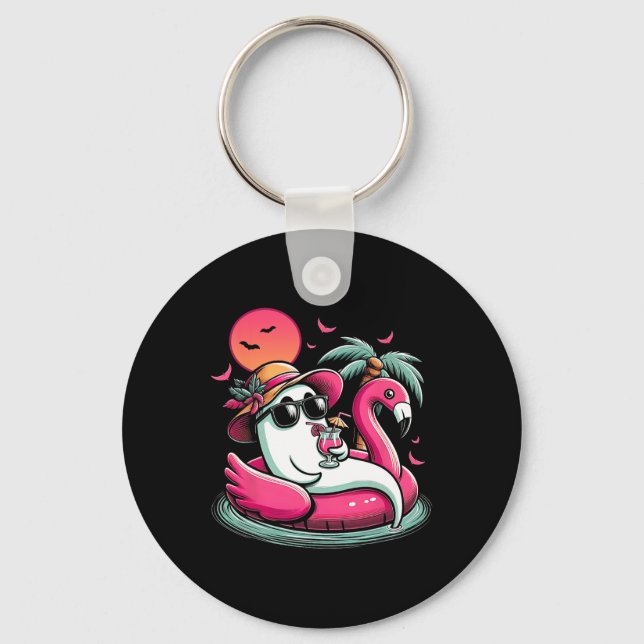Ghost In Lifebuoy Flamingo On A Pool Float Summer  Key Ring (Front)