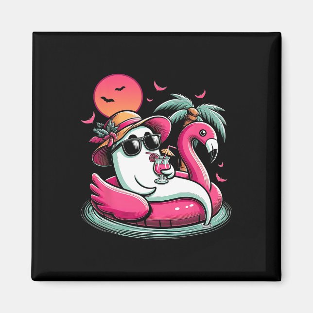 Ghost In Lifebuoy Flamingo On A Pool Float Summer  Magnet (Front)