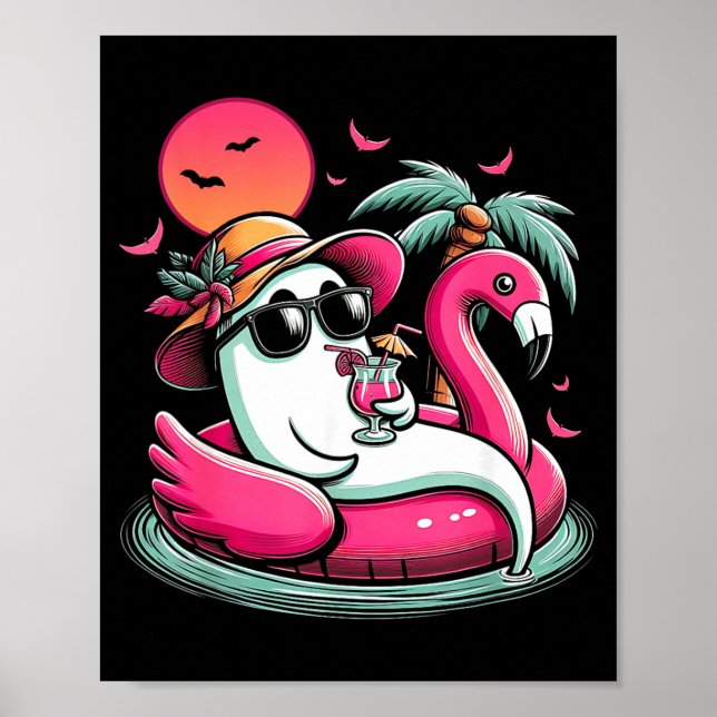 Ghost In Lifebuoy Flamingo On A Pool Float Summer Poster (Front)