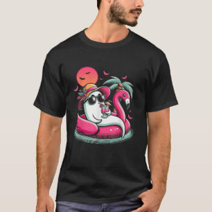Ghost In Lifebuoy Flamingo On A Pool Float Summer  T-Shirt