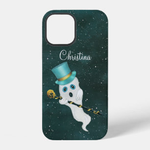 Ghost in Night Sky Blue Eyes Top Hat Gold Skull iPhone 12 Case