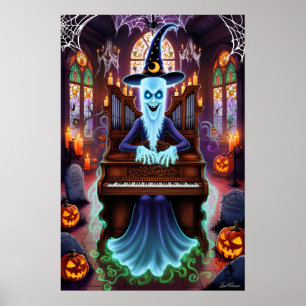 Ghost in organ stained glass poster