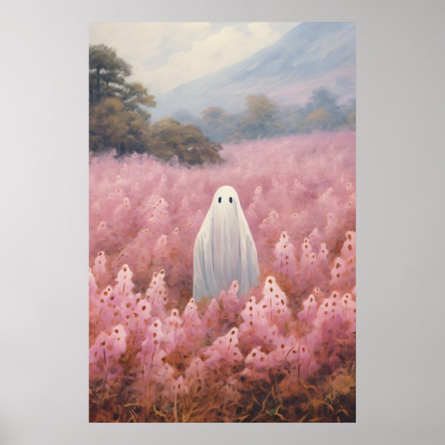 Ghost in pink floral field poster (Front)