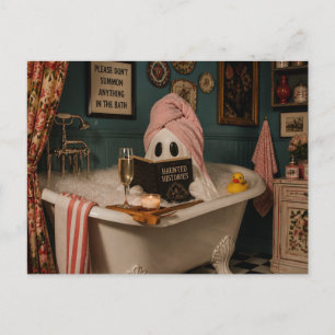Ghost in the Bubblebath Reading Postcard