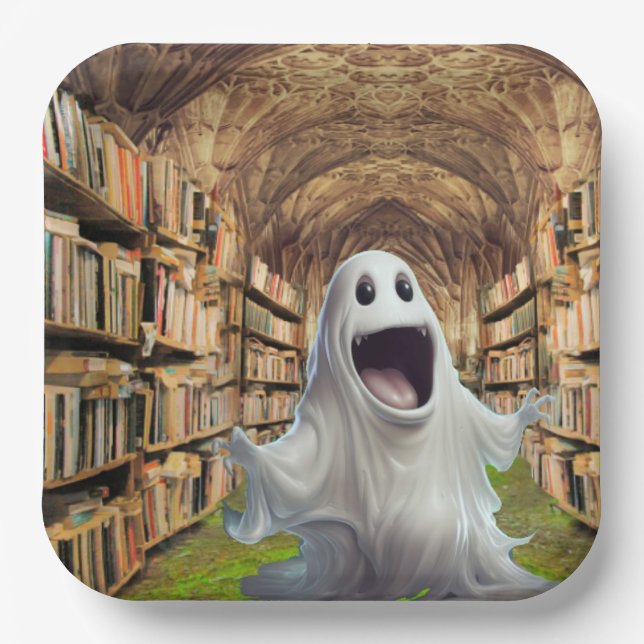 Ghost in the library paper plate (Front)