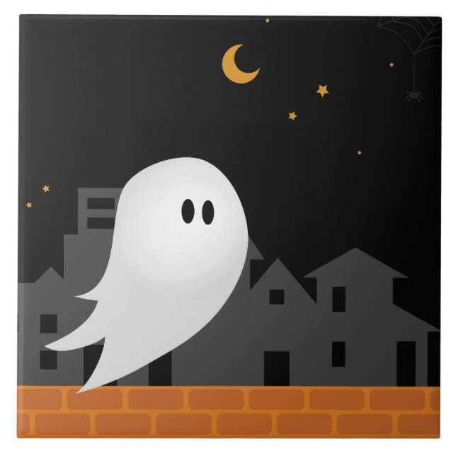 Ghost in town halloween spooky concept tile (Front)