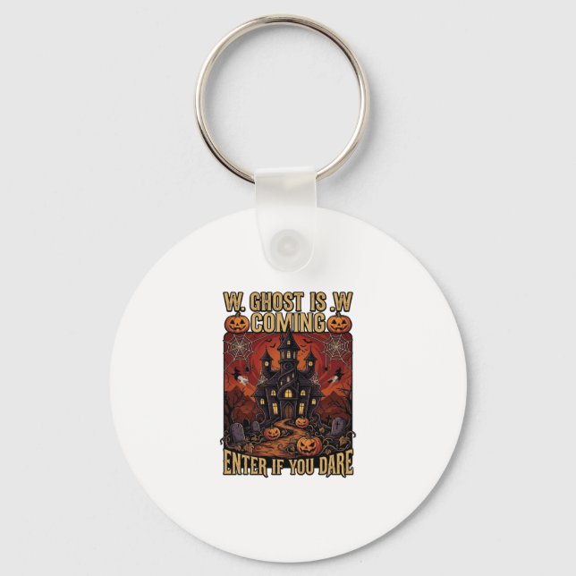 Ghost Is Coming Halloween Haunted House Pumpkins B Key Ring (Front)