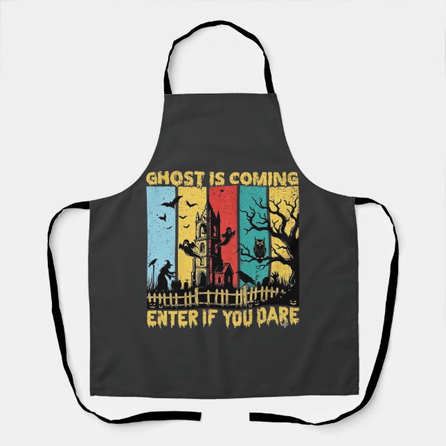 Ghost Is Coming Halloween Haunted House Witch Owl_ Apron (Front)