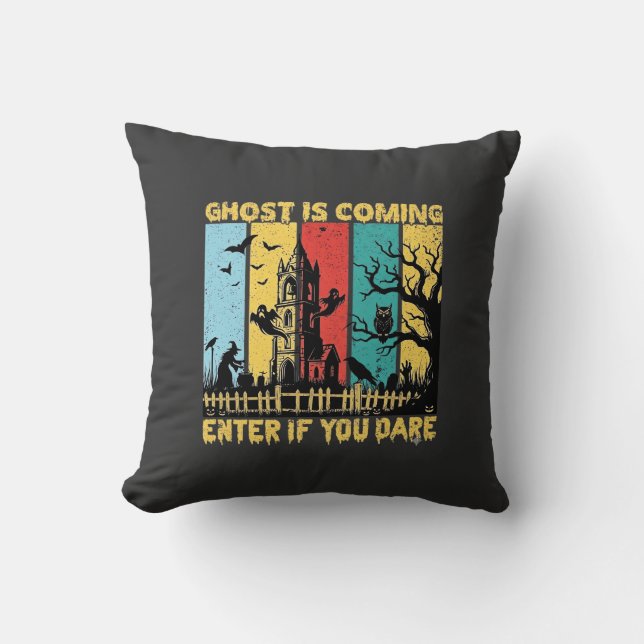 Ghost Is Coming Halloween Haunted House Witch Owl_ Cushion (Front)