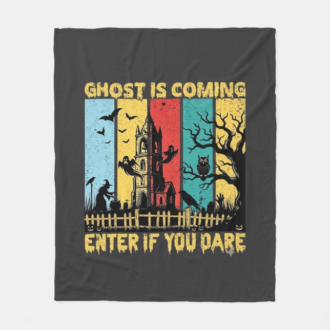 Ghost Is Coming Halloween Haunted House Witch Owl_ Fleece Blanket (Front)