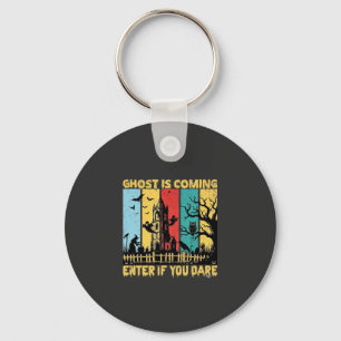 Ghost Is Coming Halloween Haunted House Witch Owl_ Key Ring