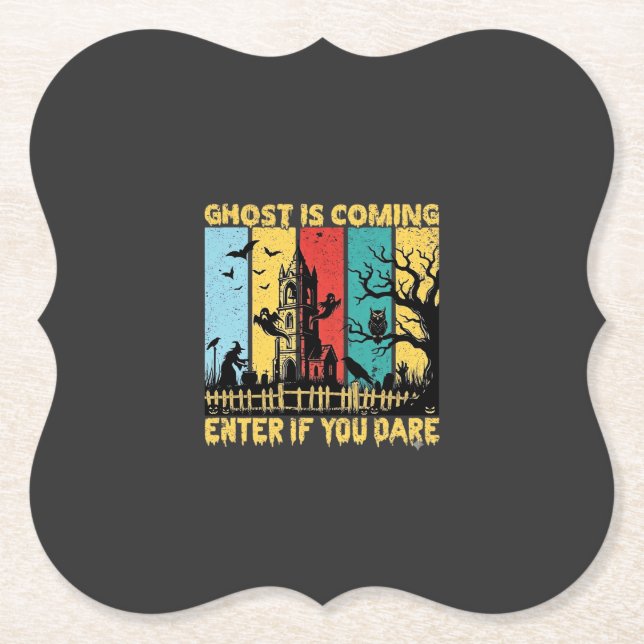 Ghost Is Coming Halloween Haunted House Witch Owl_ Paper Coaster (Front)