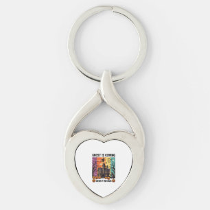 Ghost Is Coming Halloween Haunted House Witch Pump Key Ring