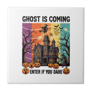 Ghost Is Coming Halloween Haunted House Witch Pump Tile