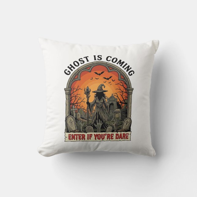 Ghost Is Coming Witch Graveyard Zombie Hands Hallo Cushion (Front)