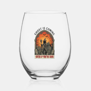 Ghost Is Coming Witch Graveyard Zombie Hands Hallo Stemless Wine Glass