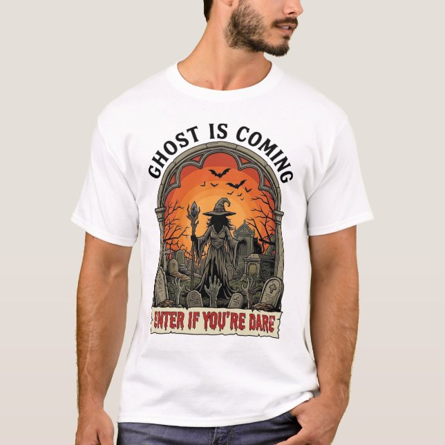 Ghost Is Coming Witch Graveyard Zombie Hands Hallo T-Shirt (Front)