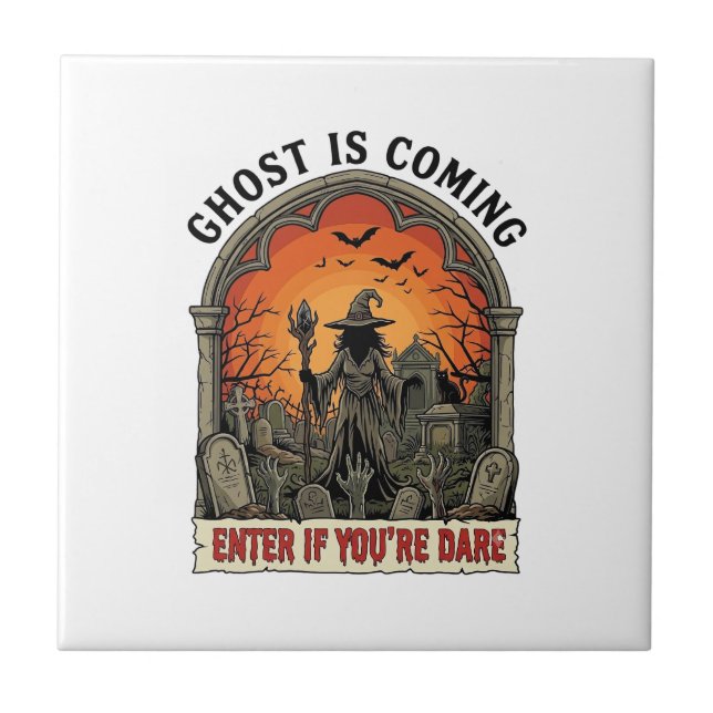 Ghost Is Coming Witch Graveyard Zombie Hands Hallo Tile (Front)