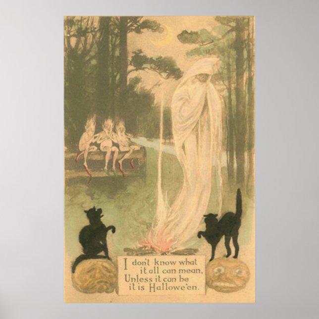 Ghost Jack O Lantern Black Cat Elves Poster (Front)