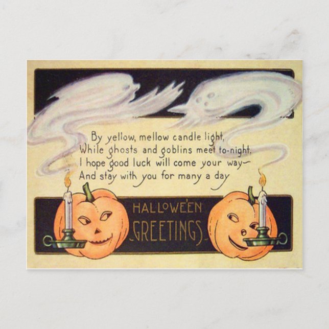Ghost Jack O Lantern Candles Vintage Halloween Postcard (Front)