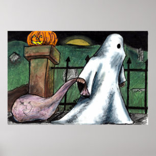 Ghost Jack O' Lantern Costume Cemetery Candy Poster