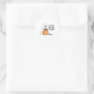 Ghost Just Here for the Candy Halloween Illustrati Classic Round Sticker