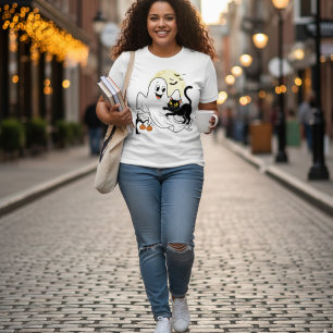 Ghost Kitten Funny Halloween Gift- Retro Halloween Tri-Blend Shirt