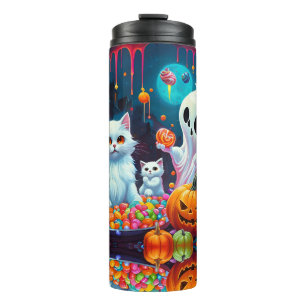 Ghost Kitten Pumpkin Candy Halloween Thermal Tumbler