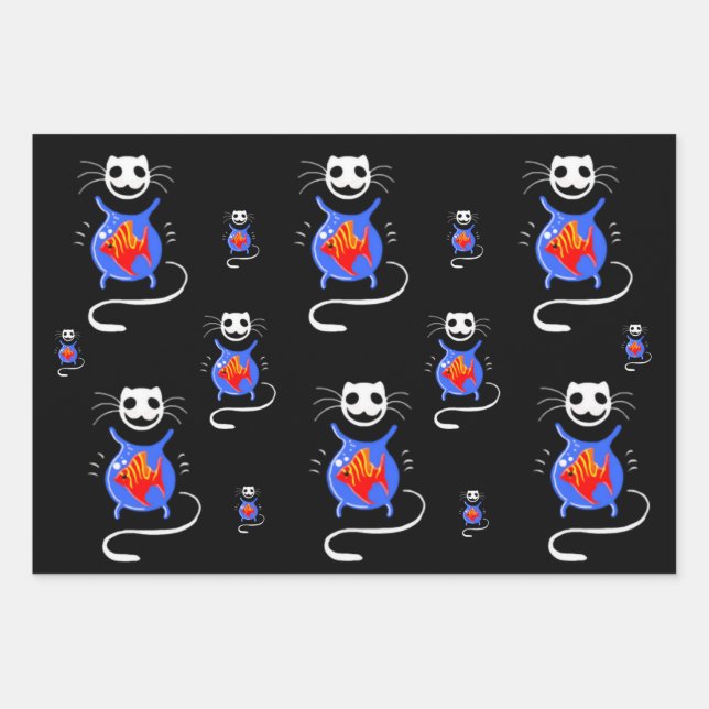 Ghost Kitty Cat Wrapping Paper Sheet Set (Front)