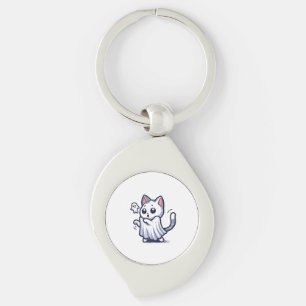 Ghost Kitty Halloween Costume Key Ring