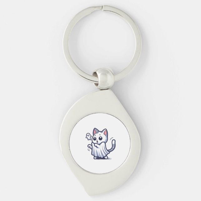 Ghost Kitty Halloween Costume Key Ring (Front)