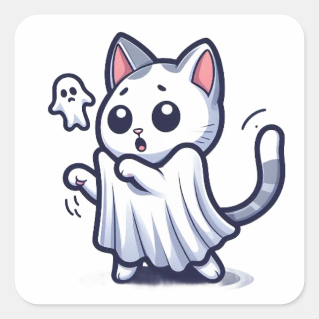 Ghost Kitty Halloween Costume Square Sticker (Front)