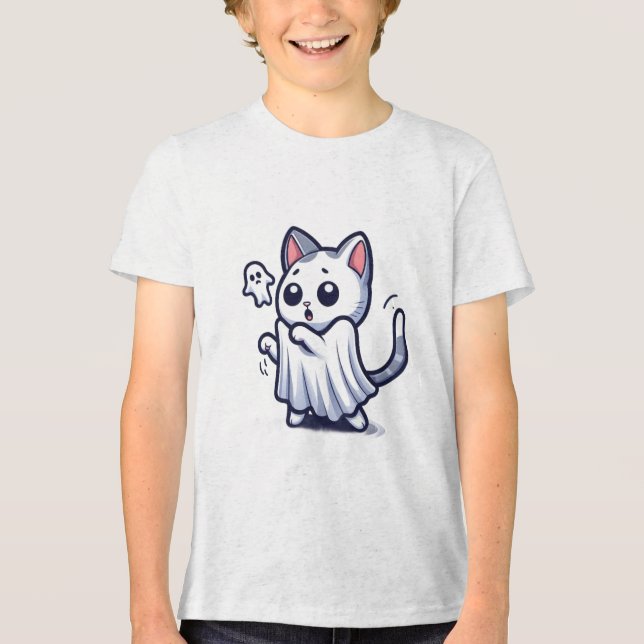 Ghost Kitty Halloween Costume Tri-Blend Shirt (Front)