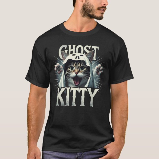 Ghost Kitty Halloween Meme T-Shirt (Front)