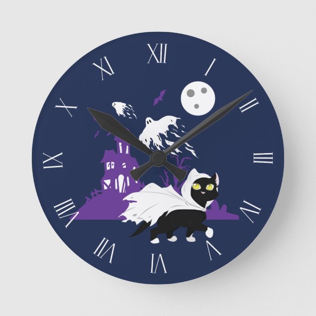 Ghost Kitty Round Clock (Front)