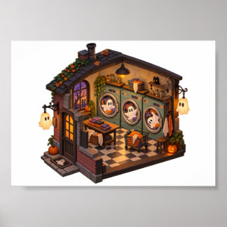 Ghost Laundry Halloween Wash Day 7x5 Poster