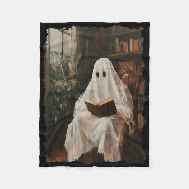 Ghost Library Halloween Book Reading Books Lover T Fleece Blanket (Front)